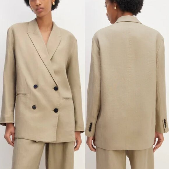 Everlane The Linen Double Breasted Blazer in Khaki Relaxed Fit Plus Size16 $198 - Picture 3 of 16